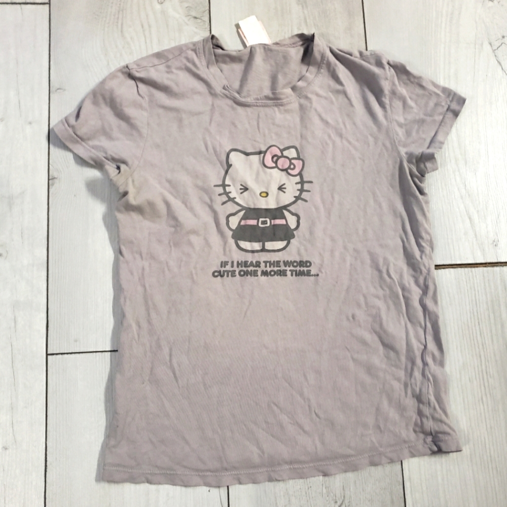 Womens cute Purple Grey Hello Kitty Cute T Shirt Top 100% Cotton Medium